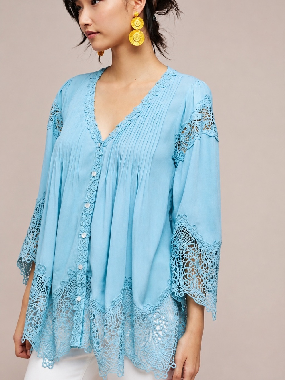 Anthropologie Eri + Ali NWT Blue Covington Lace Top Boho Cottagecore Size S